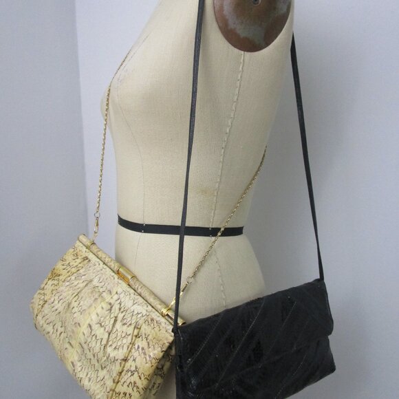 Exotic Snakeskin Purse Clutch Crossbody Shoulder Gold Chain Bag Vintage - Picture 4 of 8